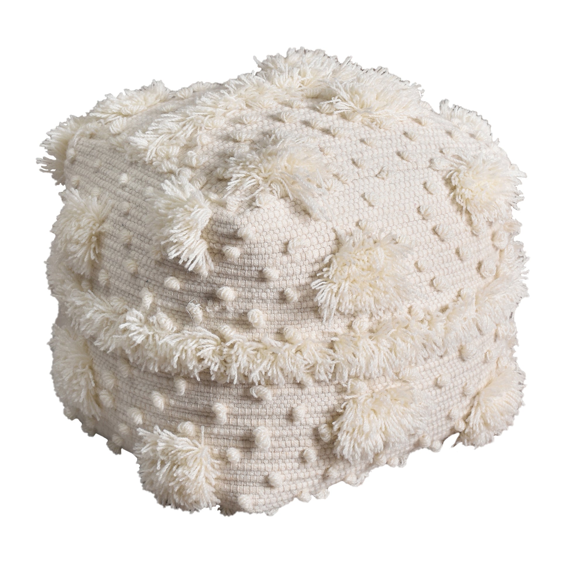 Parkin Pouf, Nz Wool, Natural White, Pitloom, Cut And Loop