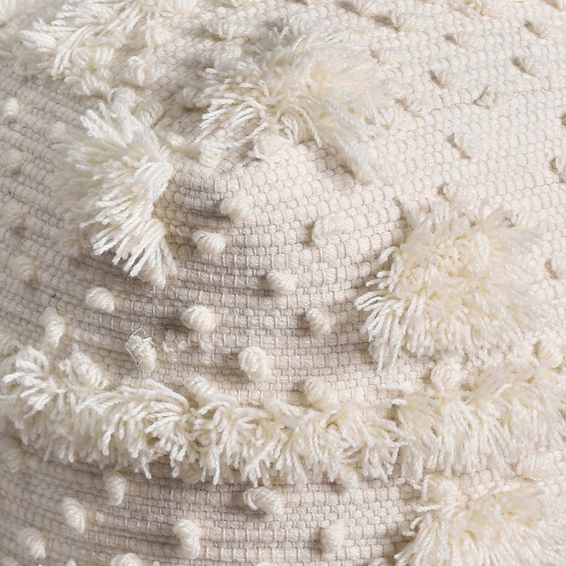 Parkin Pouf, Nz Wool, Natural White, Pitloom, Cut And Loop