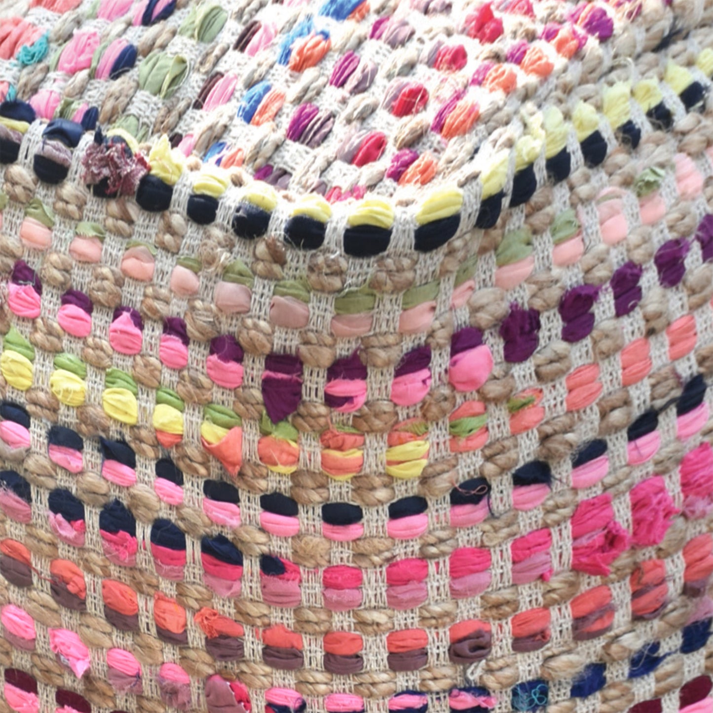 Passo Pouf , Hemp, Recycled Fabric, Multi, Natural, Pitloom, Flat Weave