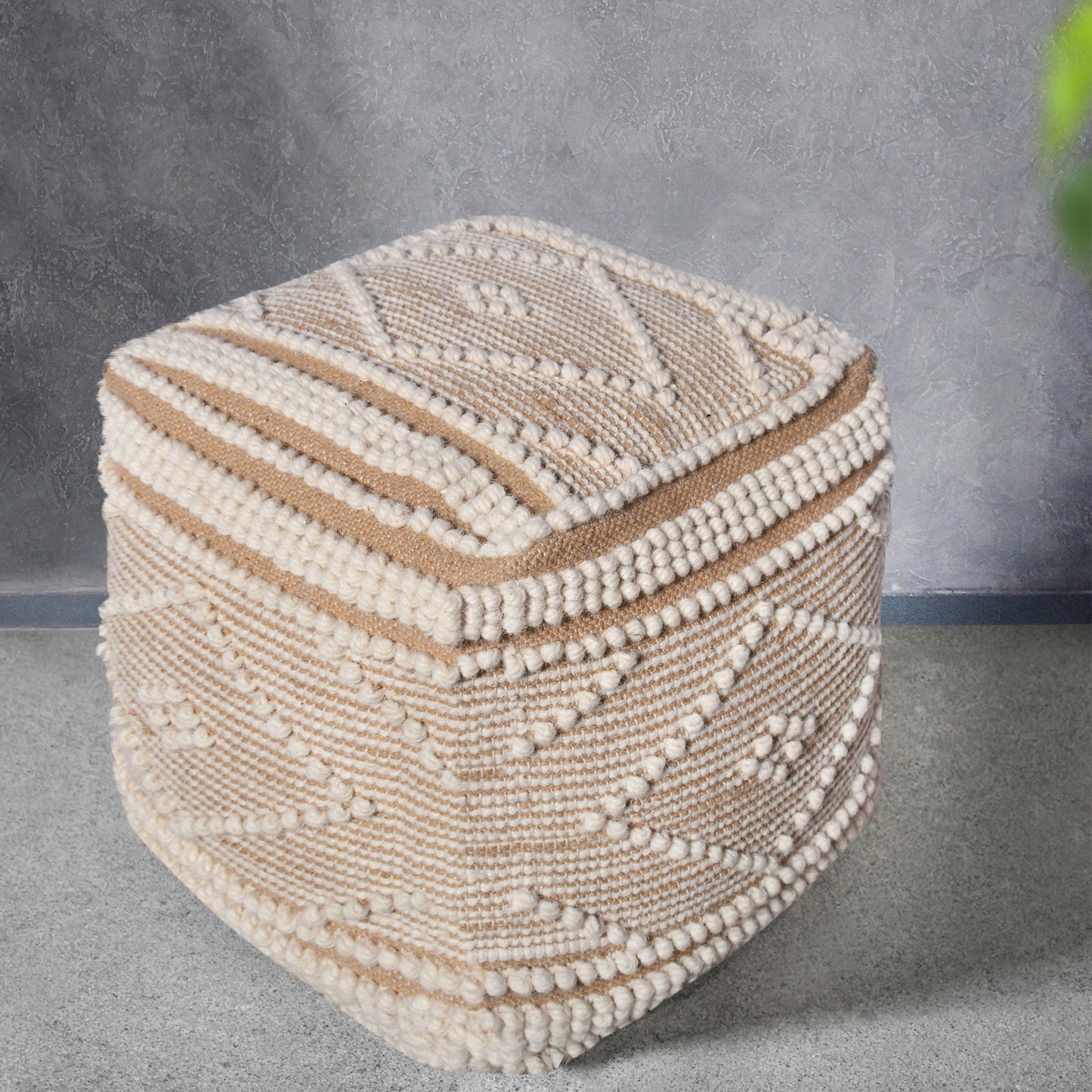 Pennine Pouf, Wool, Cotton, Natural White, Beige, Pitloom, All Loop