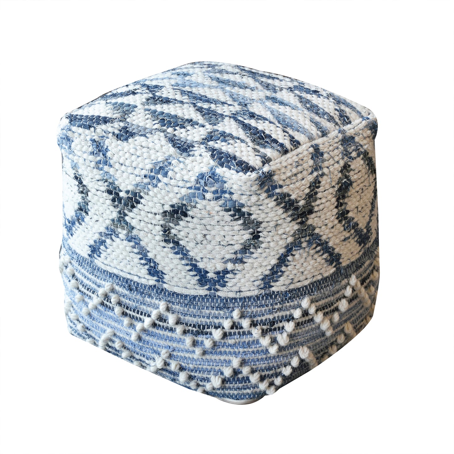 Plamer Pouf, Wool, Denim, Natural White, Blue, Pitloom, All Loop