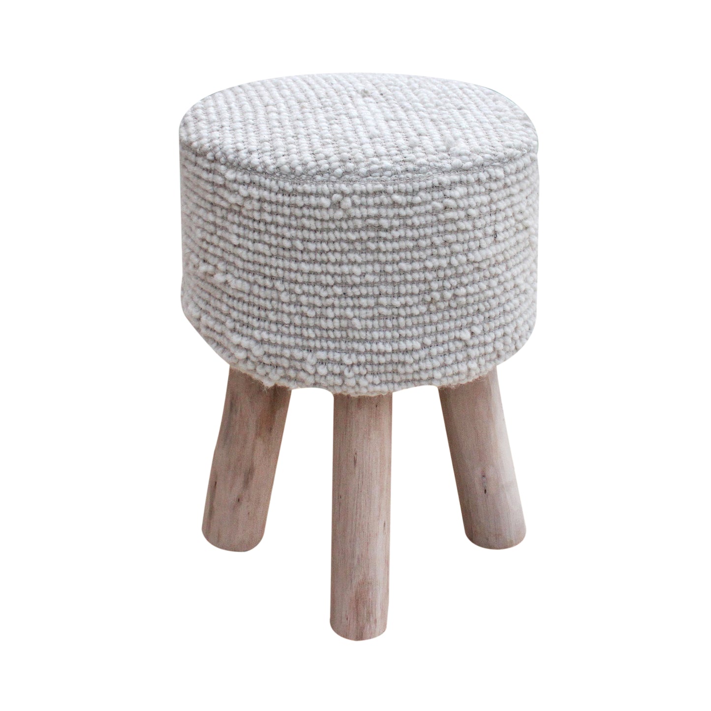 Plockton Stool, Wool, Natural White, Hand woven, All Loop