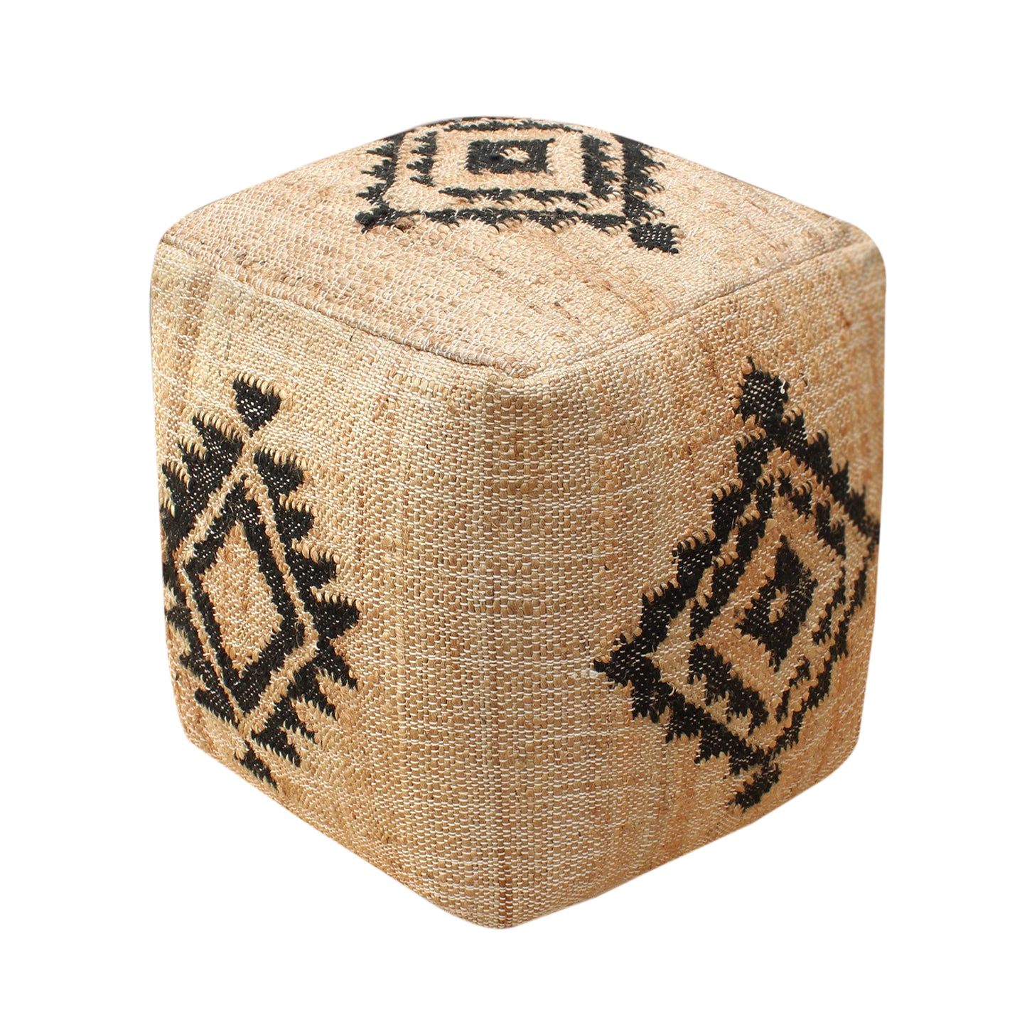 Portsa Pouf, Jute, Wool, Natural, Charcoal, Punja, Flat Weave