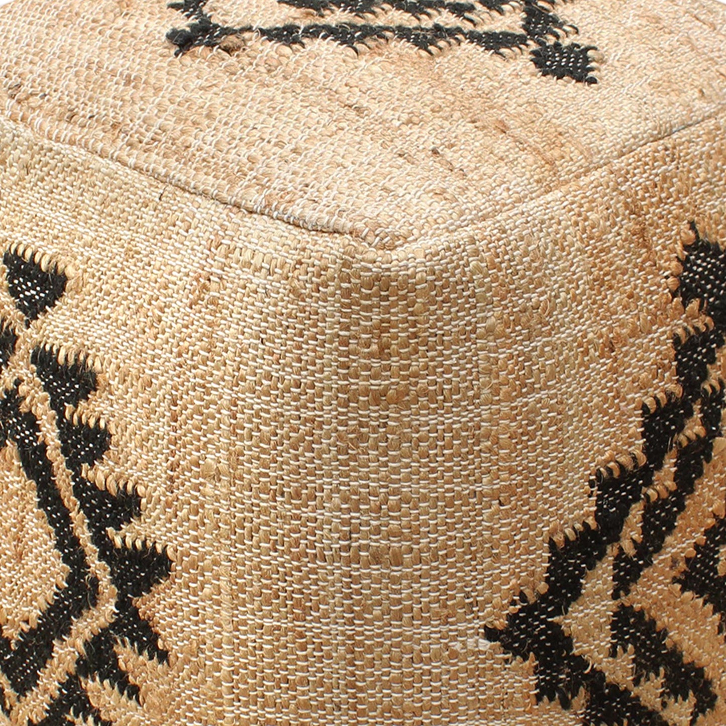 Portsa Pouf, Jute, Wool, Natural, Charcoal, Punja, Flat Weave