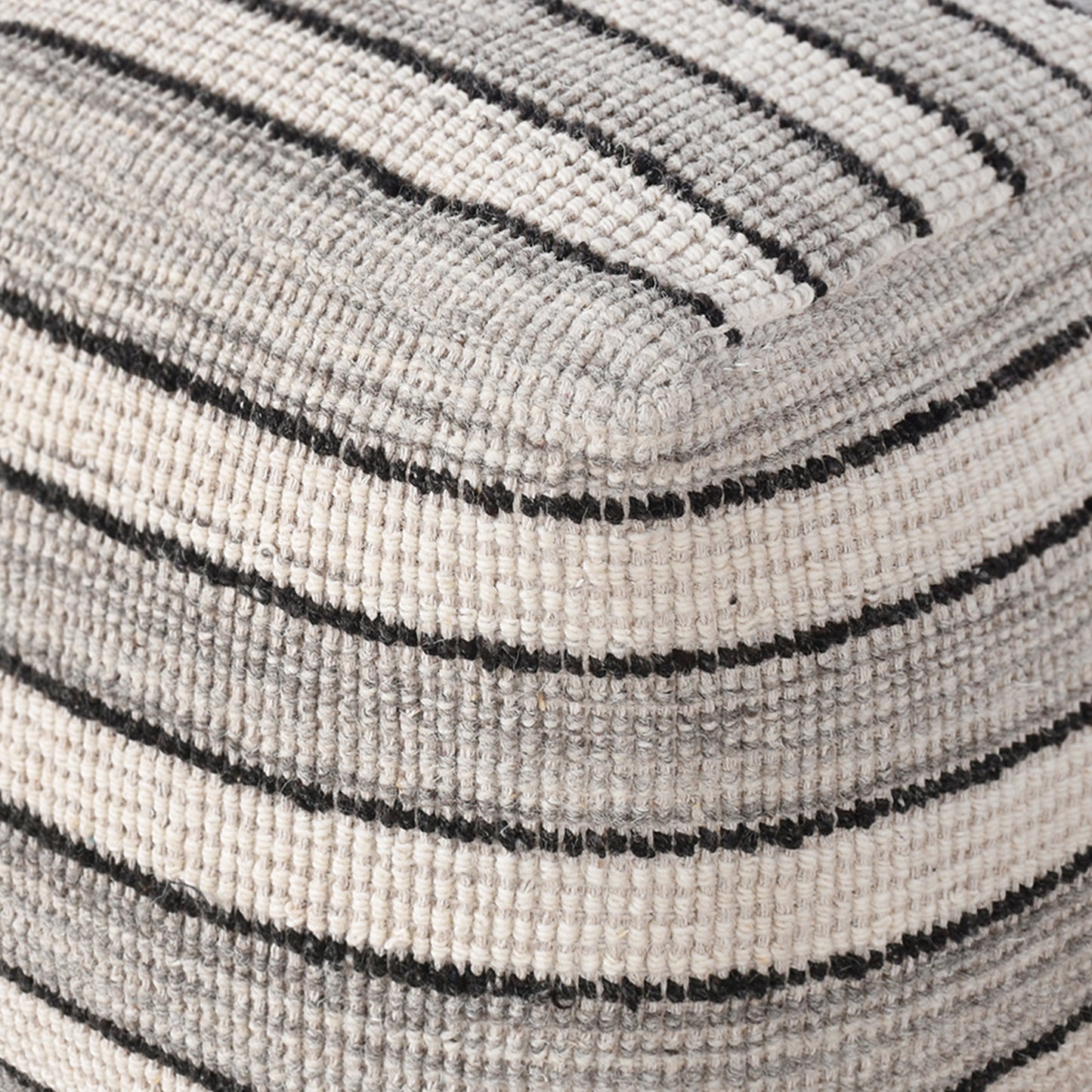 Prato Pouf, Wool, Natural White, Grey, Charcoal, Hand woven, Flat Weave