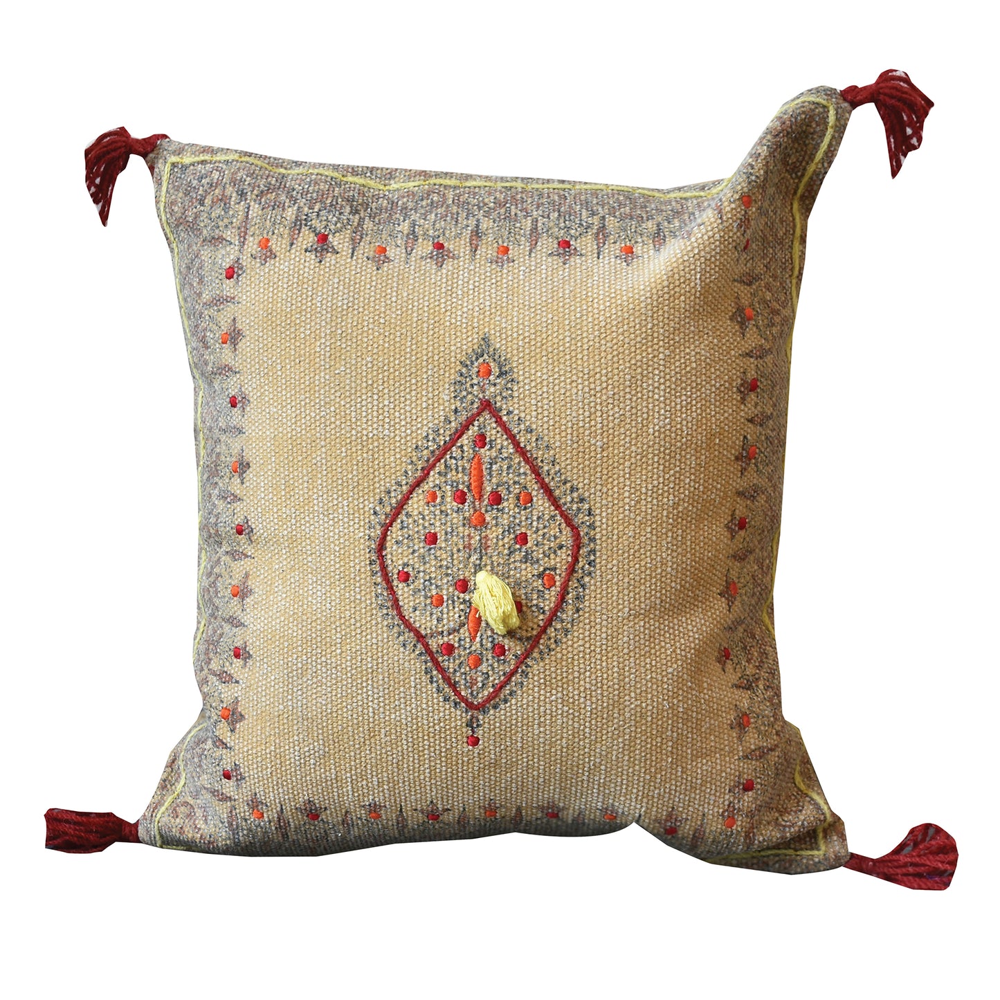 Quail Pillow, Cotton, Printed, Camel, Pitloom, Flat Weave