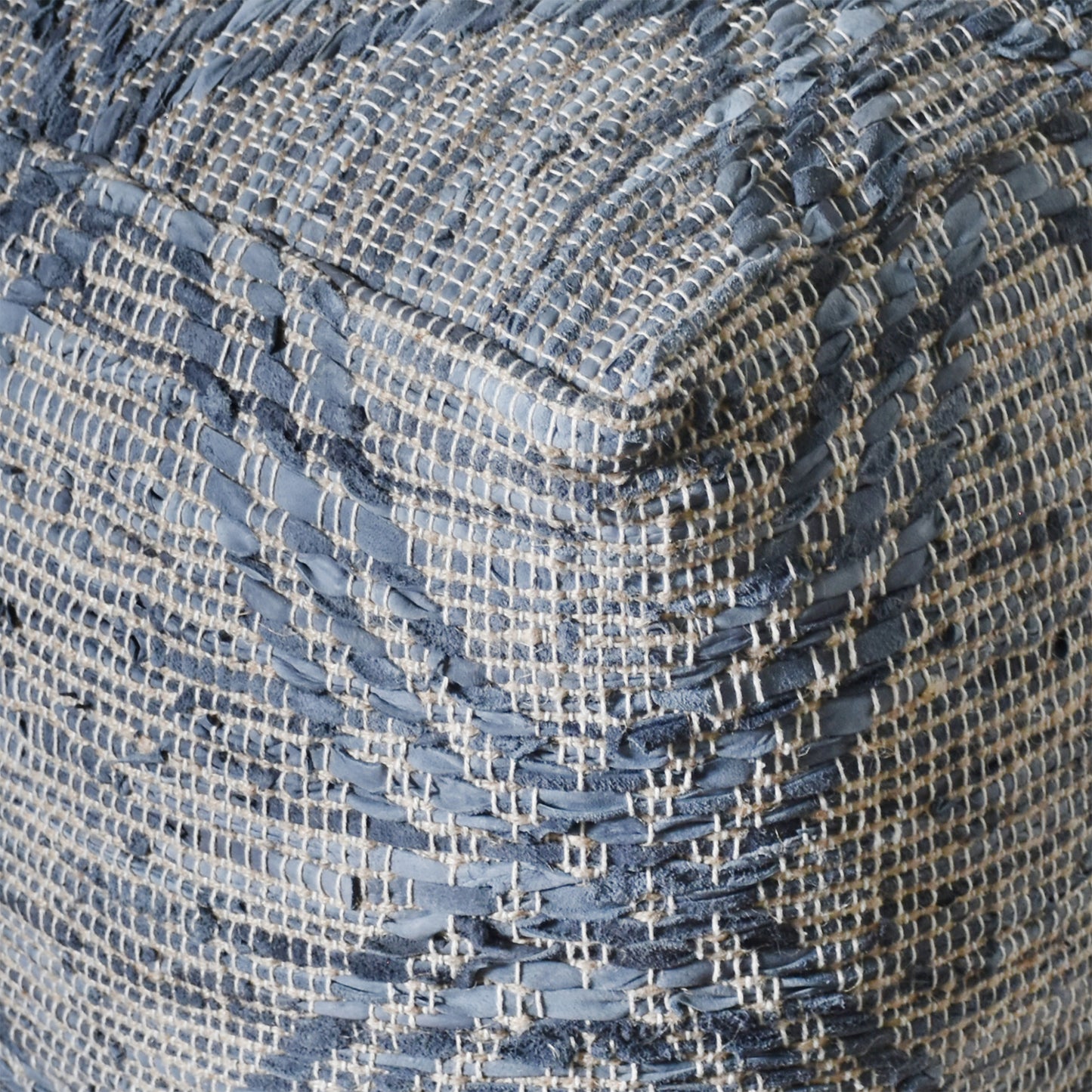 Rifton Pouf, Leather, Hemp, Blue, Pitloom, Flat Weave