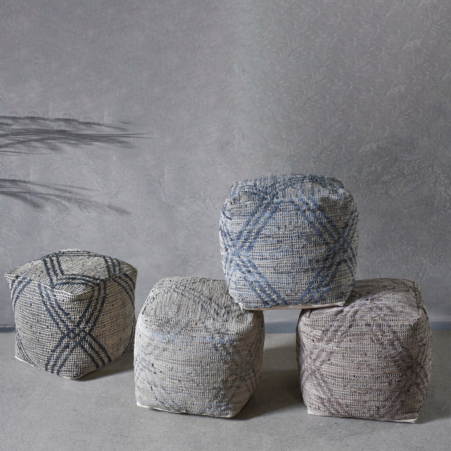 Rifton Pouf, Leather, Hemp, Pitloom, Flat Weave