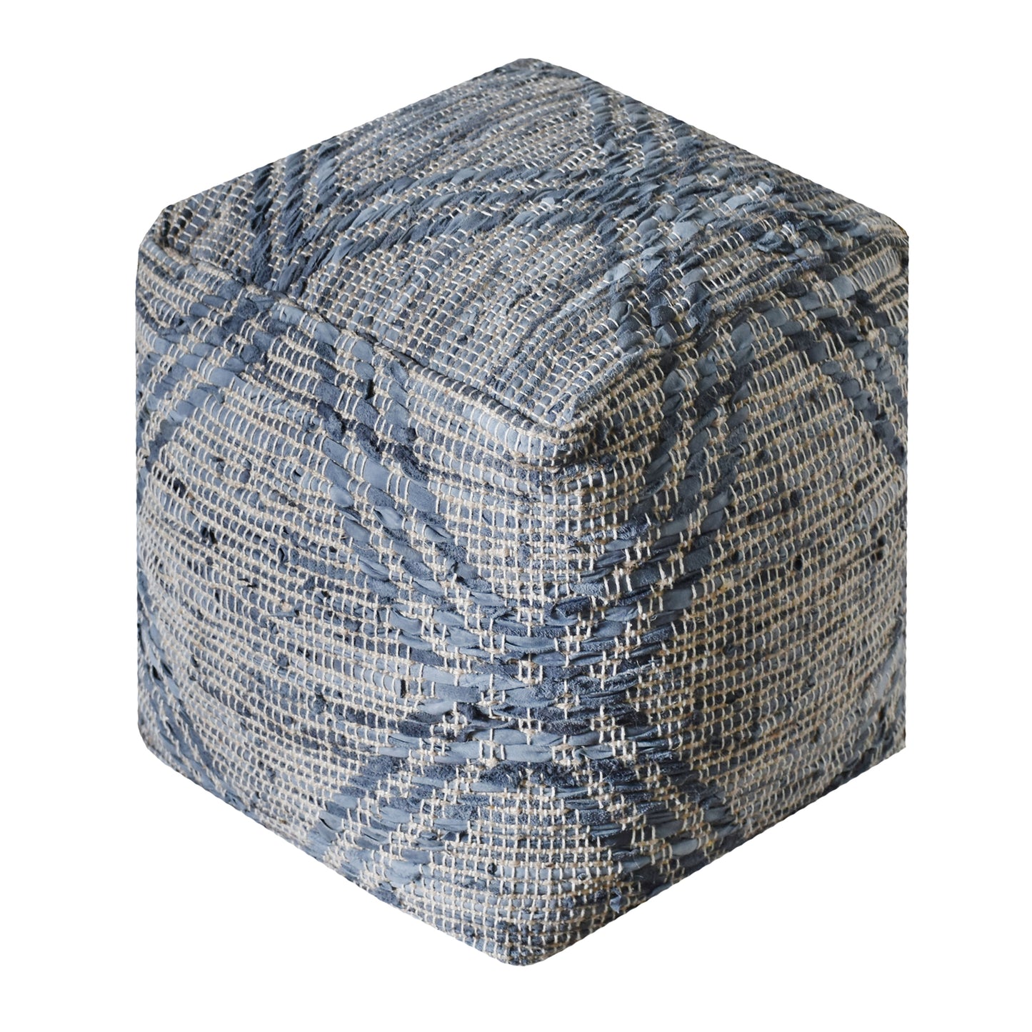 Rifton Pouf, Leather, Hemp, Blue, Pitloom, Flat Weave