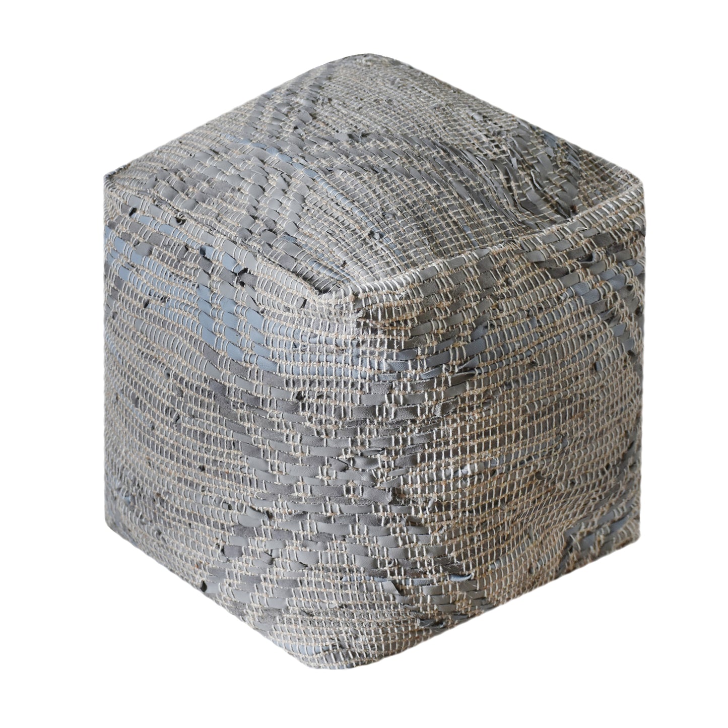 Rifton Pouf, Leather, Hemp, Grey, Pitloom, Flat Weave