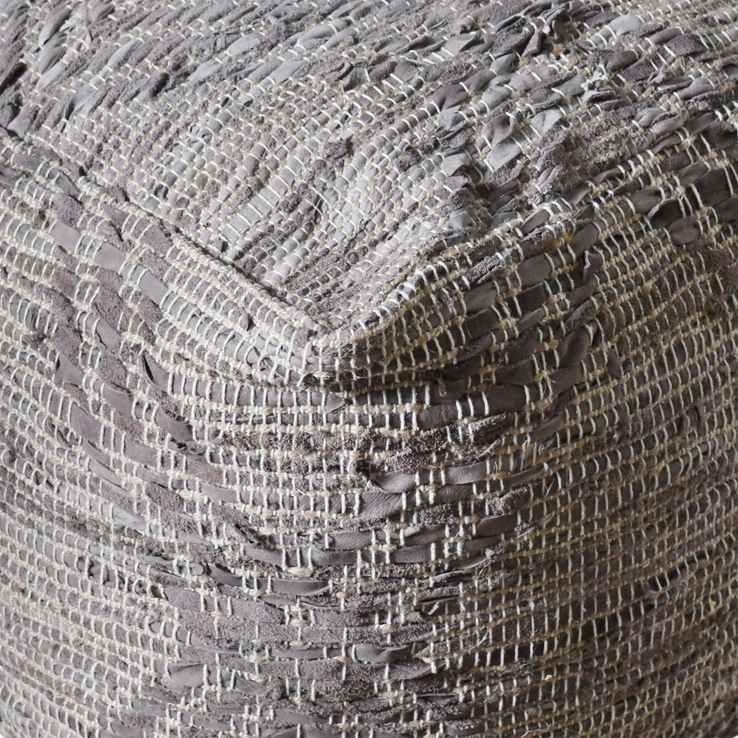 Rifton Pouf, Leather, Hemp, Taupe, Pitloom, Flat Weave