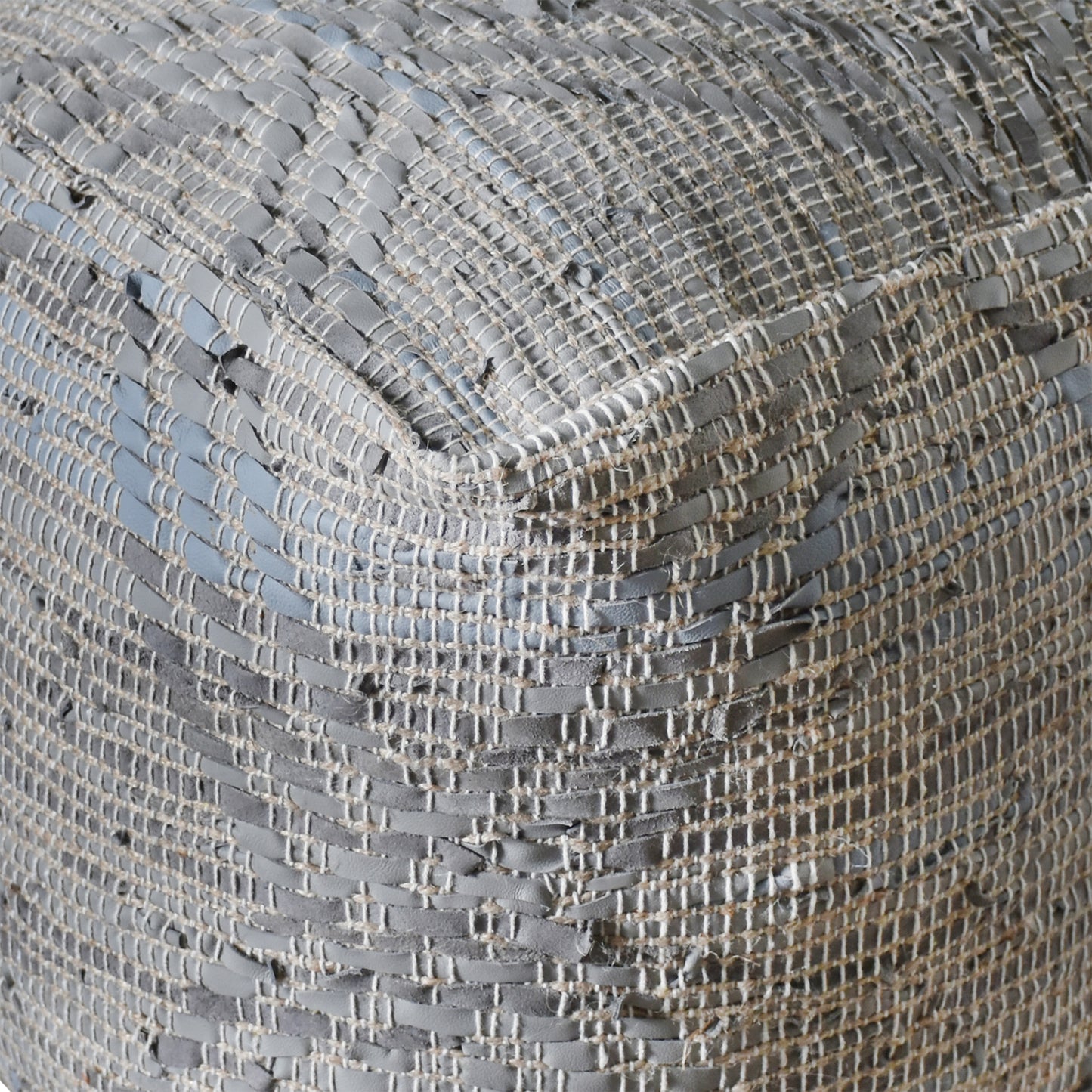 Rifton Pouf, Leather, Hemp, Grey, Pitloom, Flat Weave