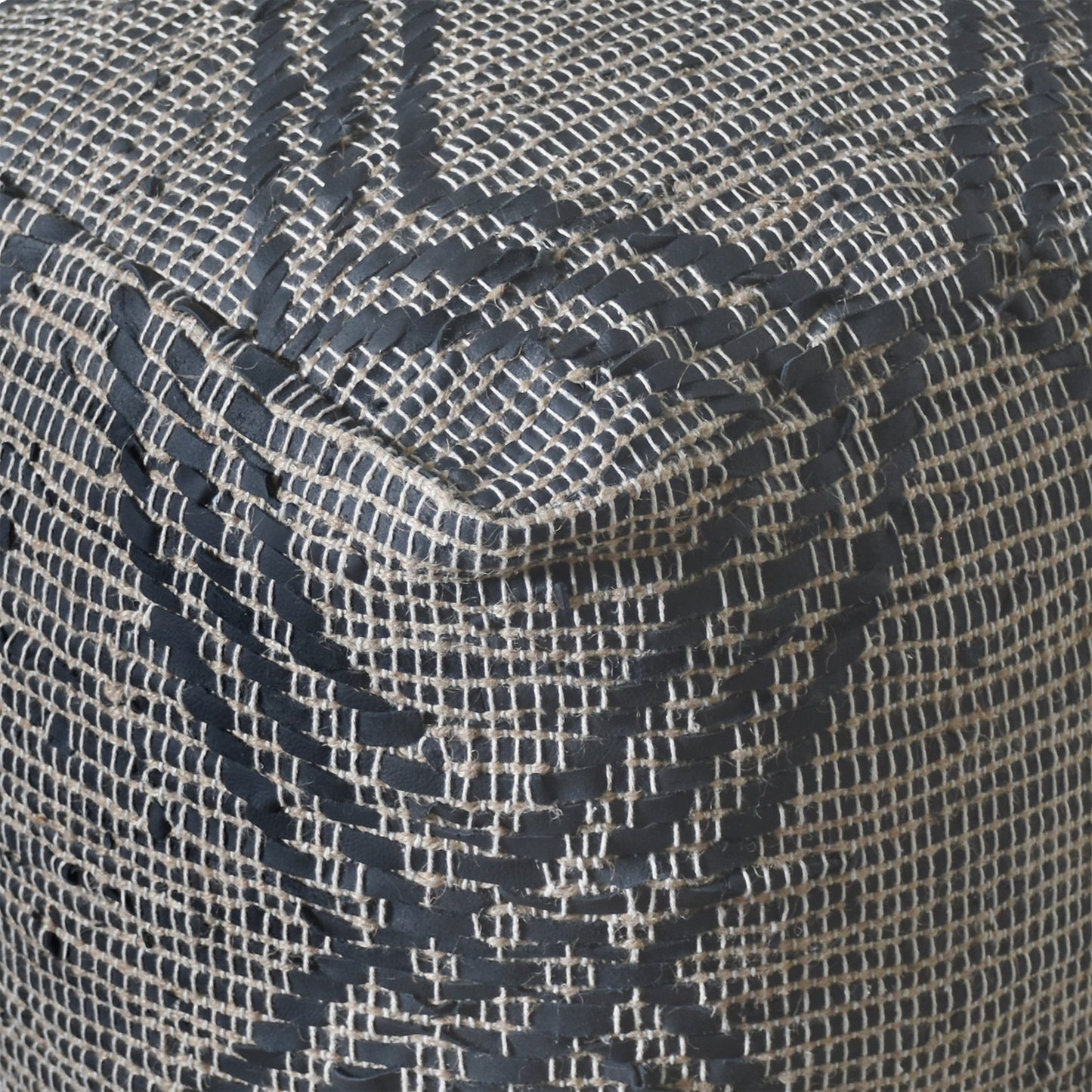 Rifton Pouf, Leather, Hemp, Charcoal, Pitloom, Flat Weave