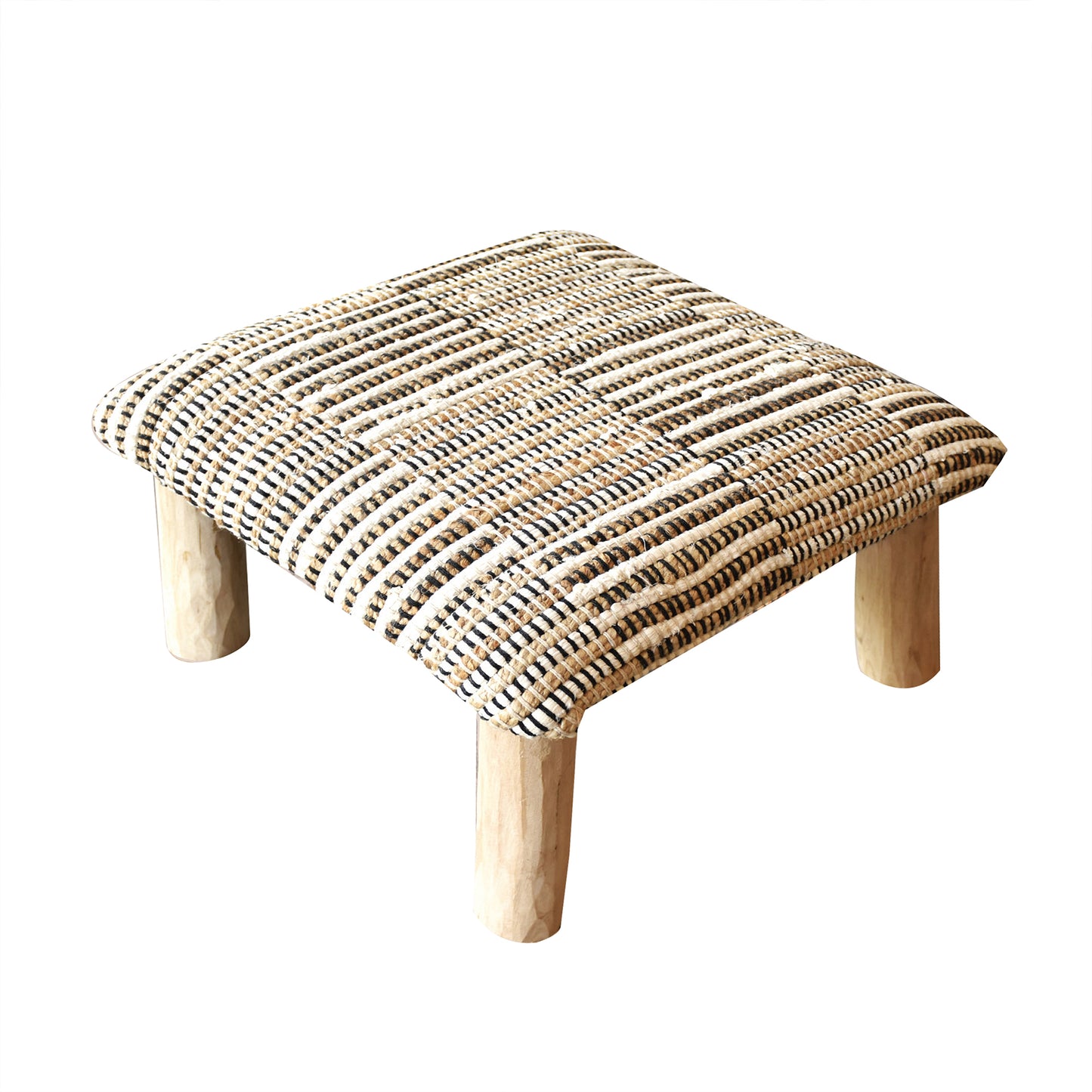 Rodeo Foot Stool, Hemp, Recycled Cotton, Natural White, Natural, Pitloom, Flat Weave