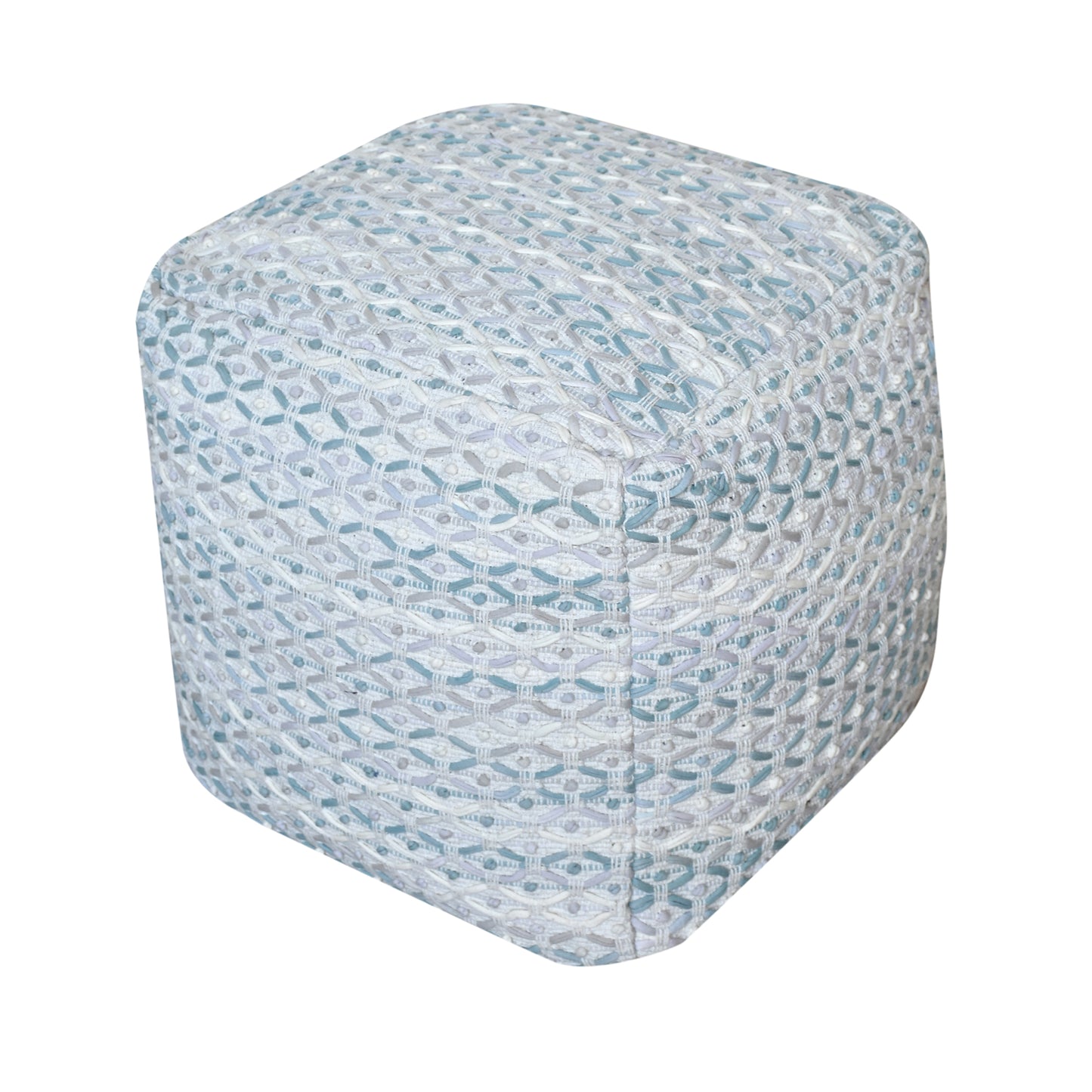 Rosita Pouf, Cotton, Natural White, Aqua, Grey, Pitloom, All Loop