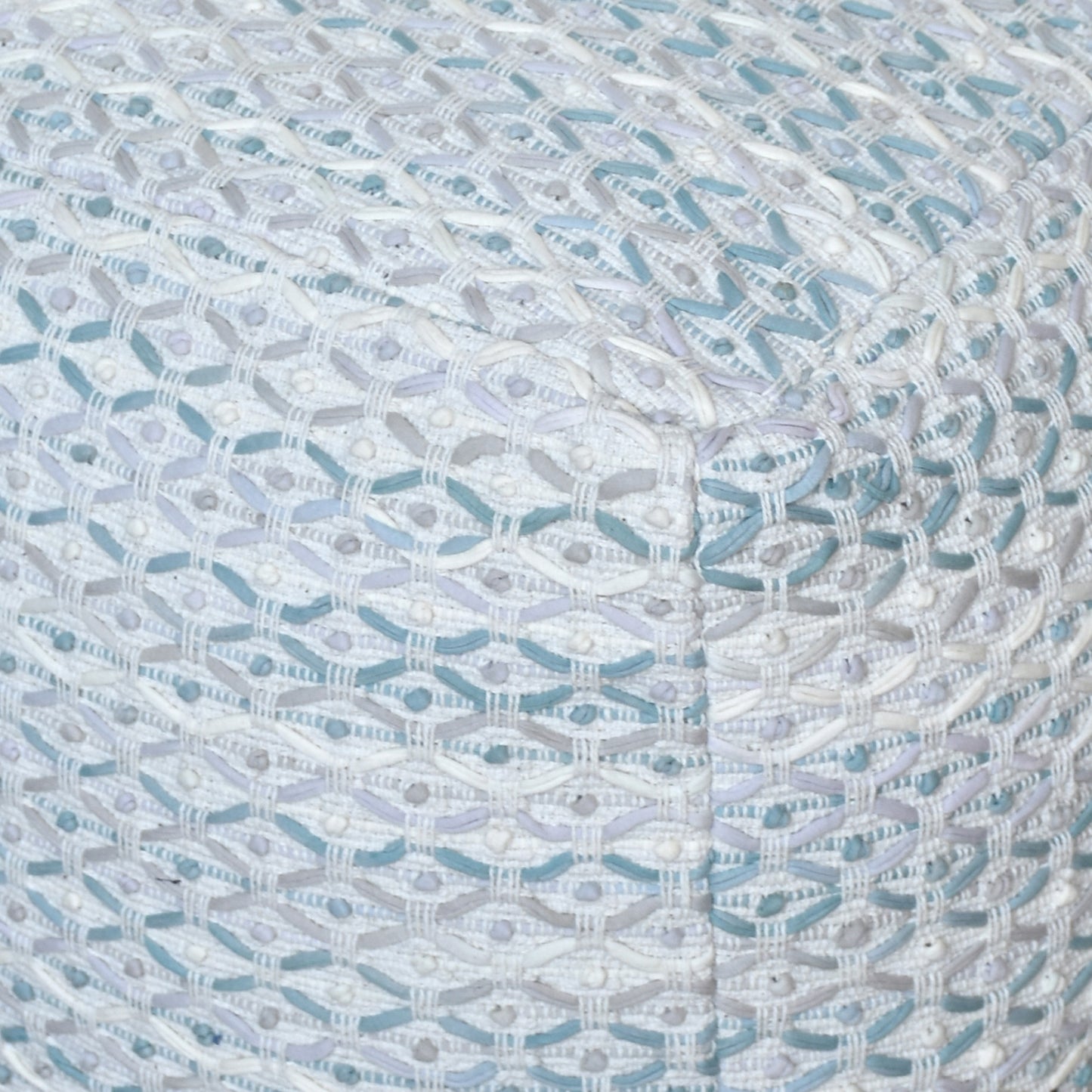 Rosita Pouf, Cotton, Natural White, Aqua, Grey, Pitloom, All Loop