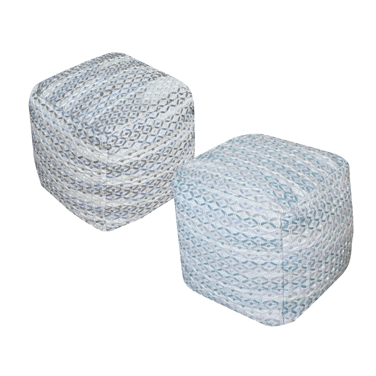 Rosita Pouf, Cotton, Natural White, Blue, Grey, Pitloom, All Loop