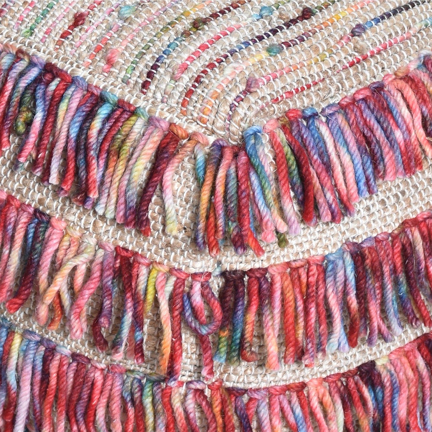 Saddle Pouf, Wool, Hemp, Leather, Natural, Multi, Pitloom, All Loop