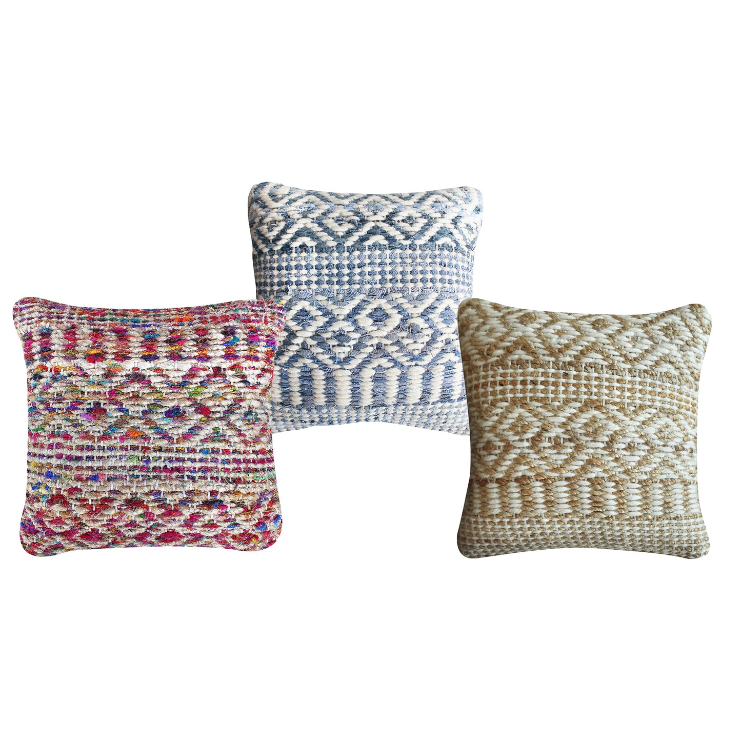 Sarah Pillow, Wool, Denim, Pitloom, Flat Weave