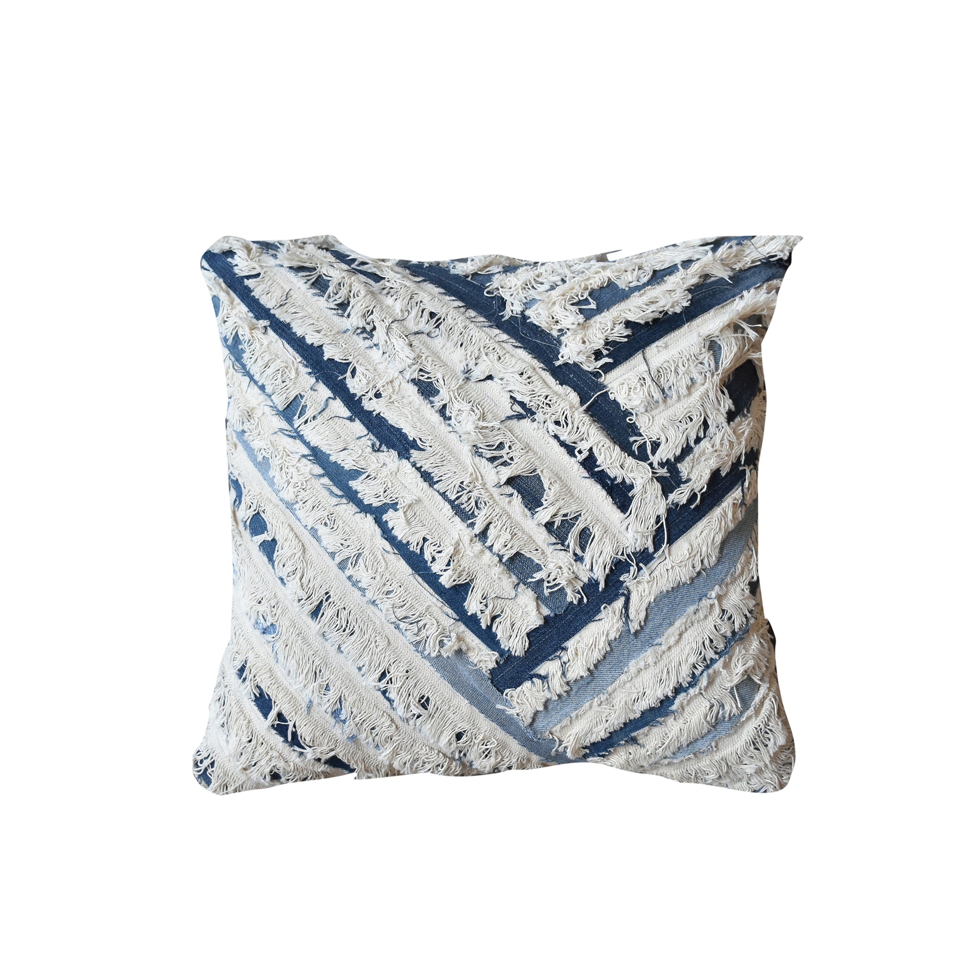 Silma Pillow, Denim, Cotton, Natural White, Blue