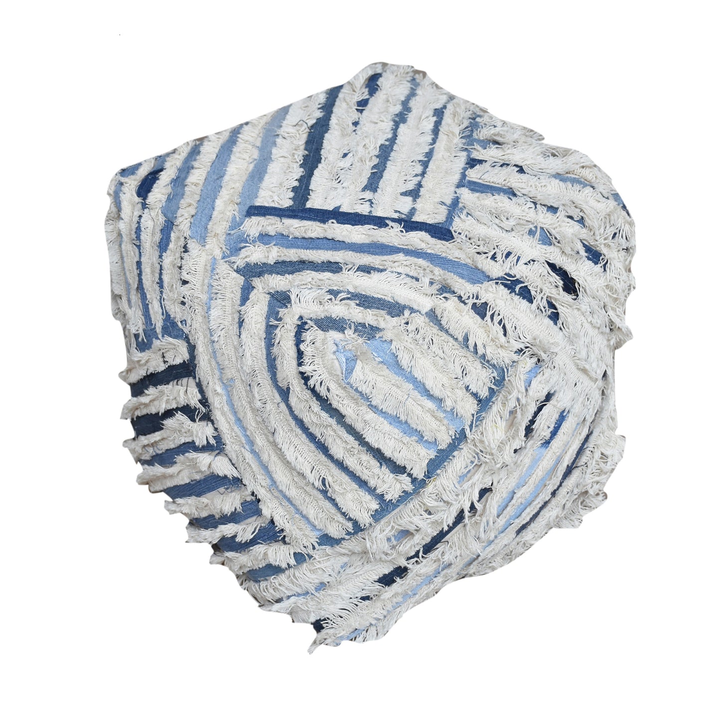 Silma Pouf, Denim/ Cotton, Natural White/ Blue