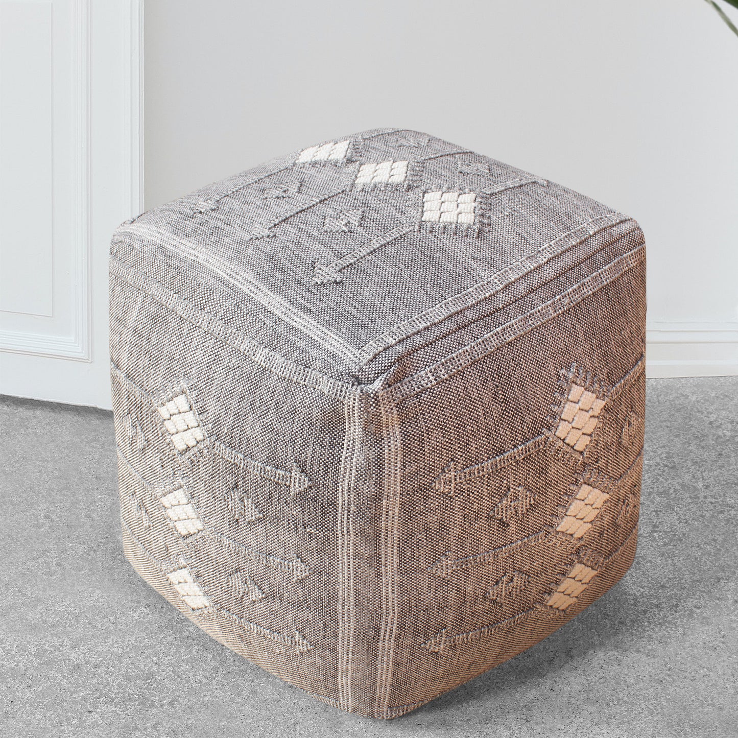 Siluria Pouf, Polypropylene/ Pet, Grey, Pitloom, Flat Weave