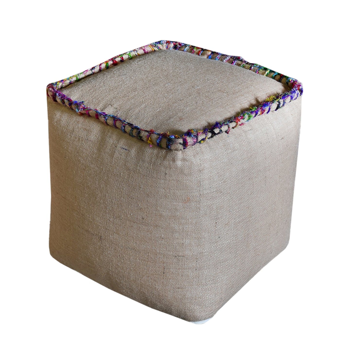 Tadley Pouf, Hemp/ Recycled Silk, Beige/Multi