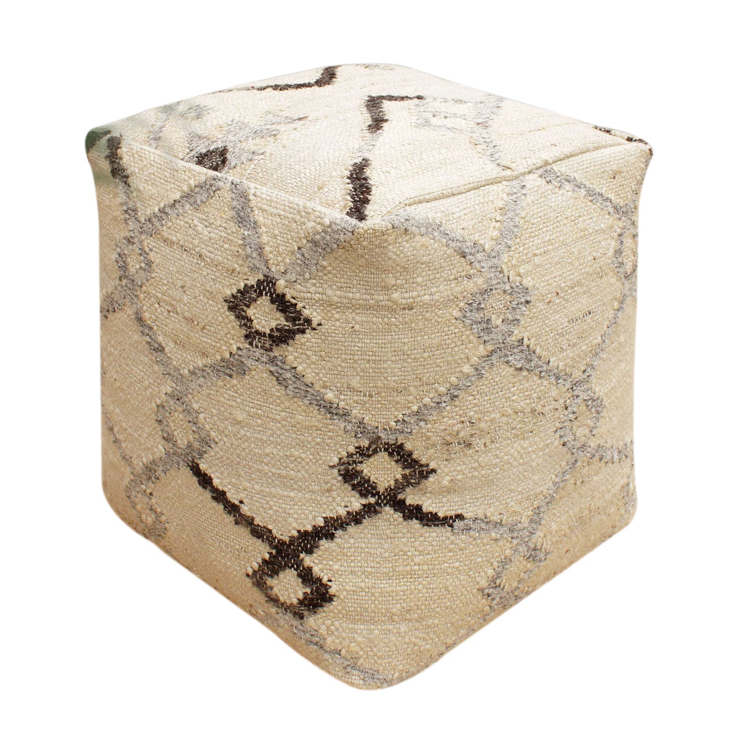Tanith Pouf, Jute/ Wool, Natural White/ Grey, Punja, Flat Weave
