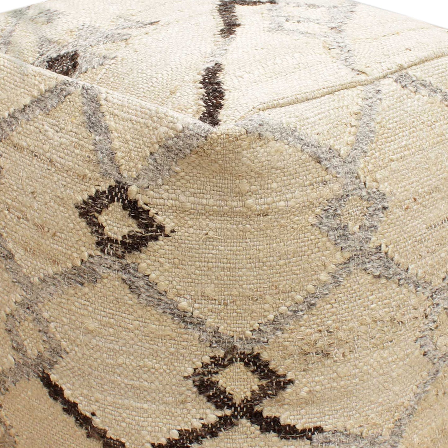 Tanith Pouf, Jute/ Wool, Natural White/ Grey, Punja, Flat Weave