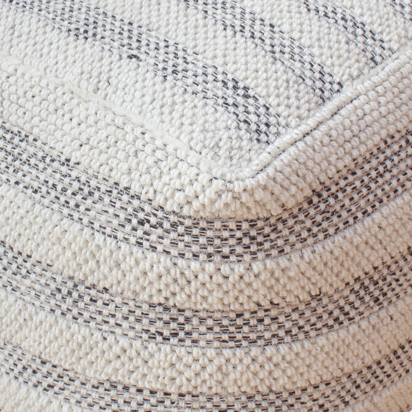 Teijo Pouf, Wool/ Cotton, Natural White/ Charcoal, Hand woven, All Loop