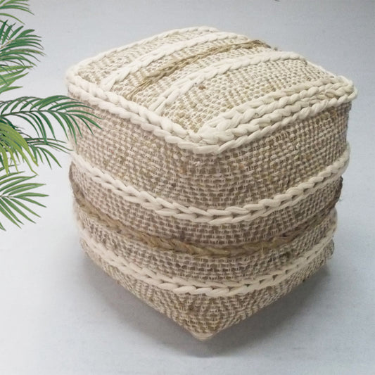 Ticino Pouf, Hemp/ Wool, Natural/Natural White, Pitloom, Flat Weave