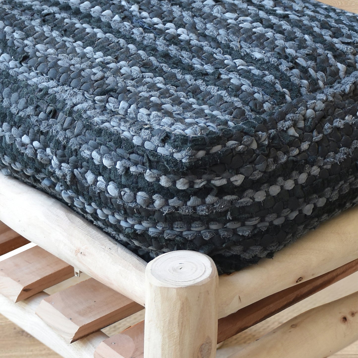 Tierra Stool, Leather, Blue, Pitloom, Flat Weave