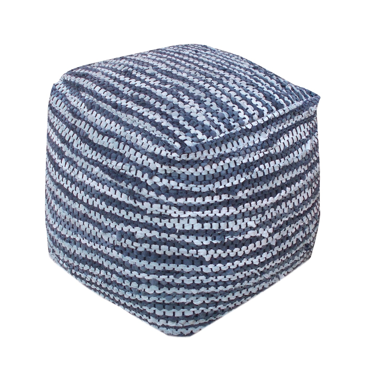 Tierra Pouf, Leather, Grey/ Natural White, Pitloom, Flat Weave