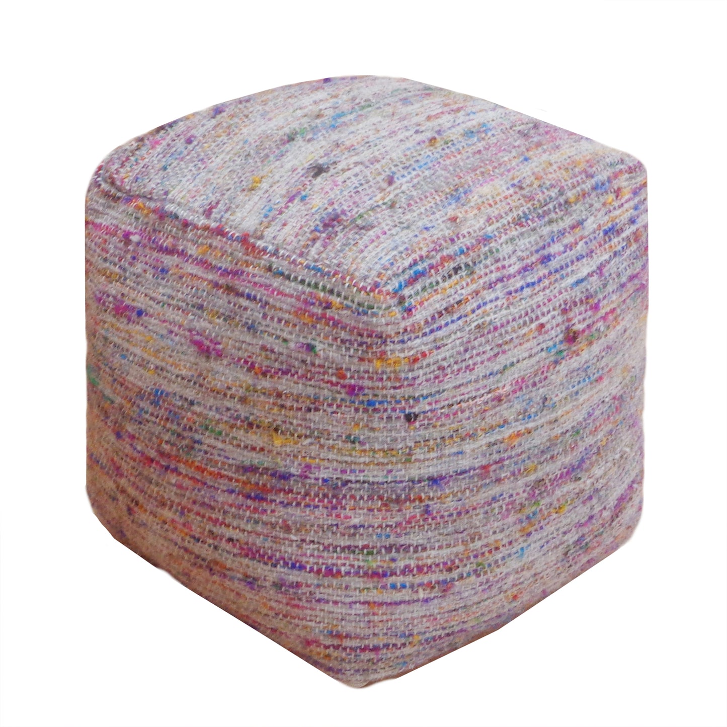 Trinity Pouf, Wool/ Polyester, Grey/Multi, Pitloom, Flat Weave