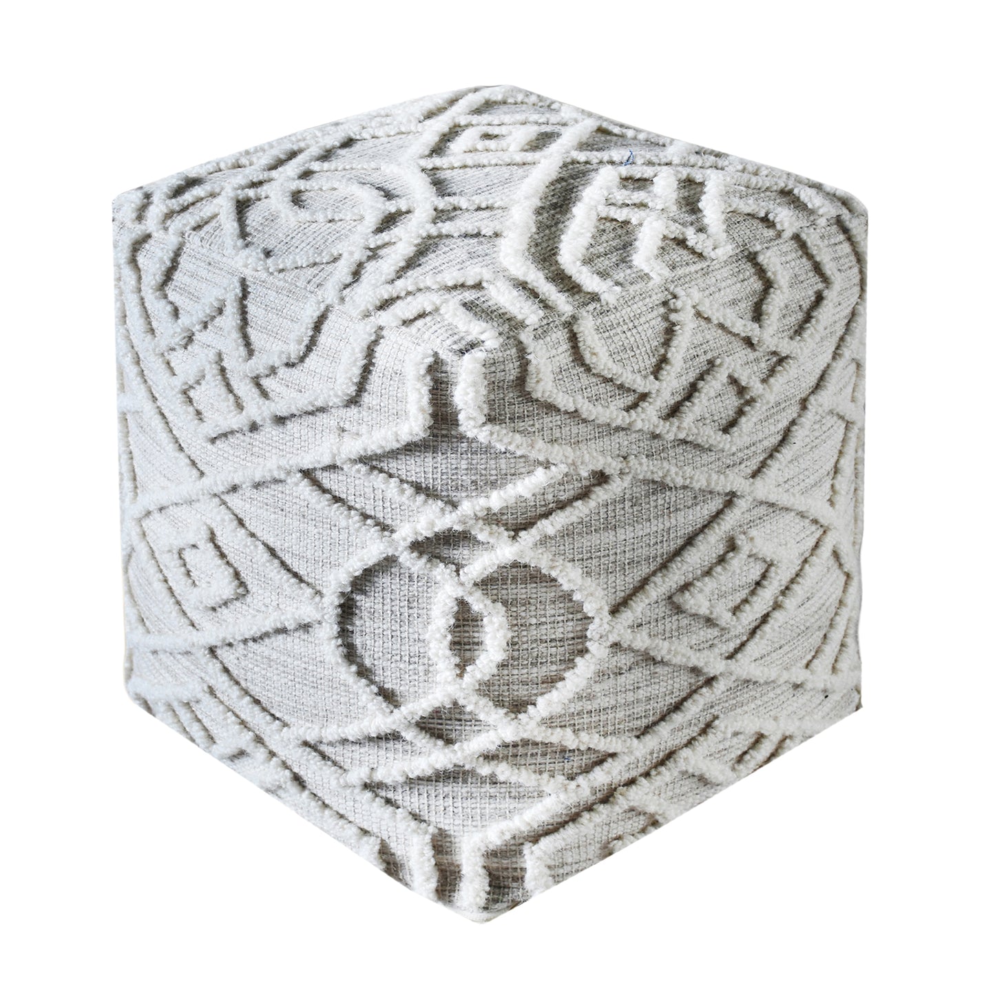 Tyeson Pouf , Wool/ Cotton, Grey, Hand woven, All Loop