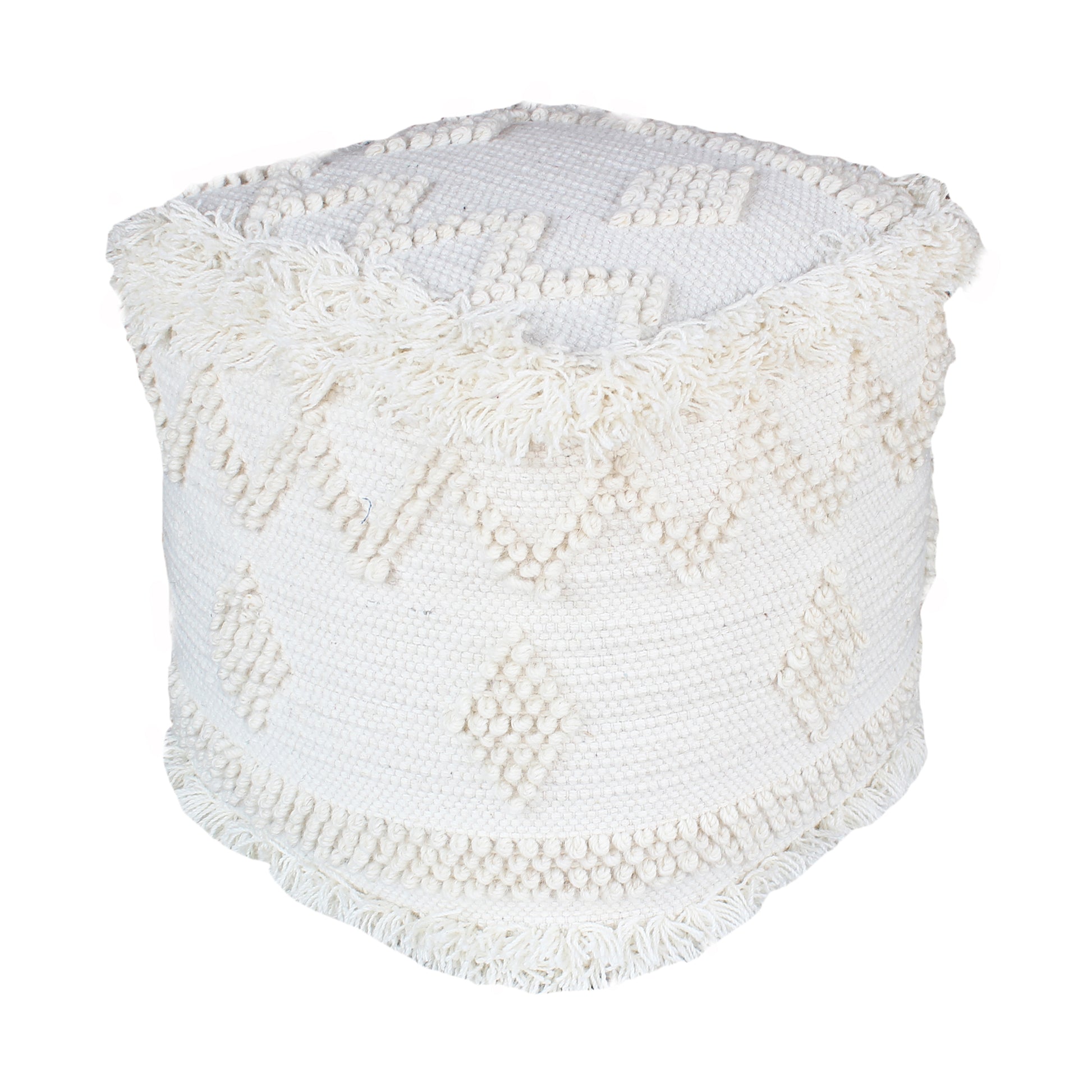 Uriah Pouf, Nz Wool, Natural White, Pitloom, Cut And Loop