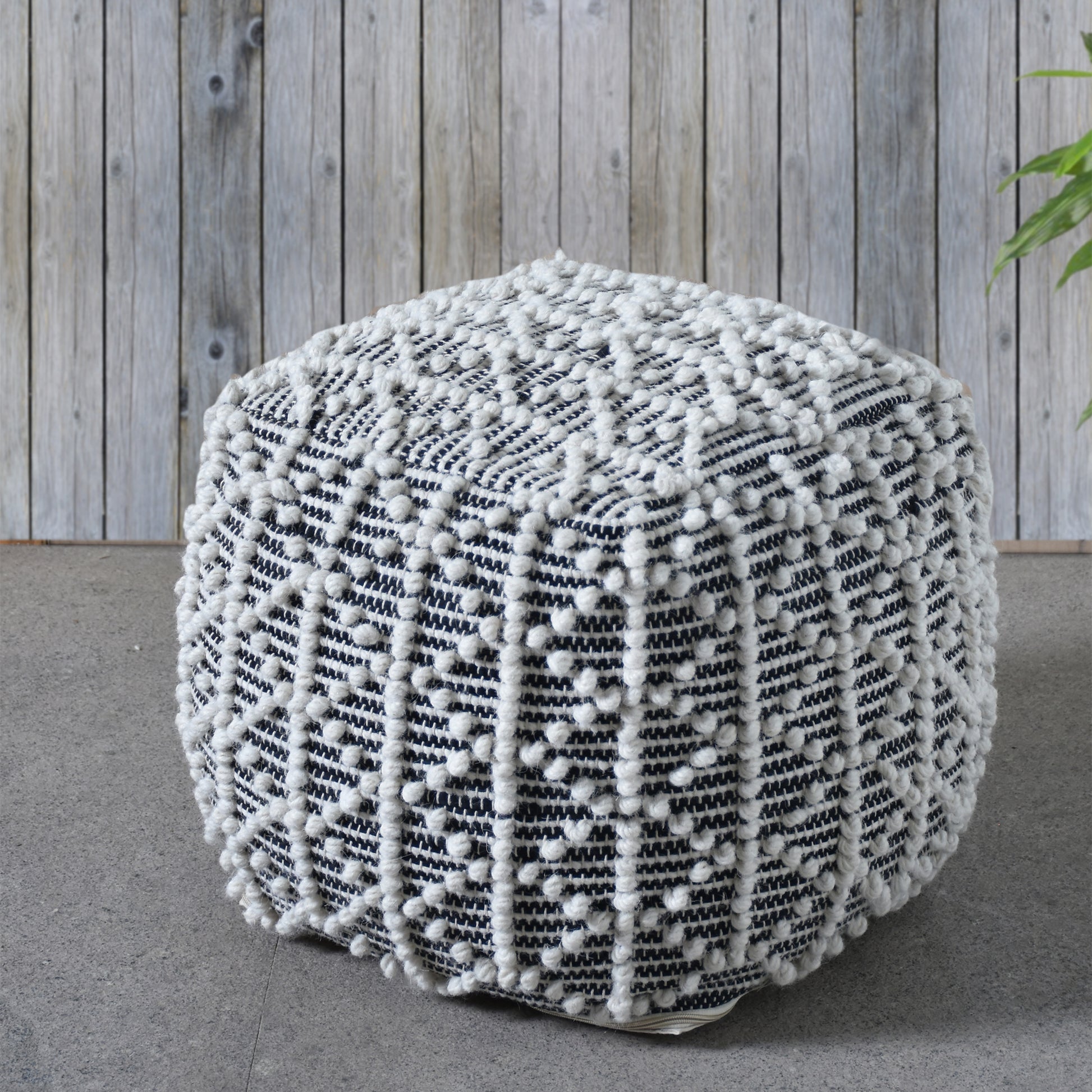 Vaal Pouf, Wool, Natural White/Charcoal, Pitloom, All Loop