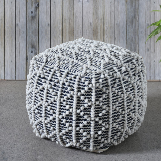 Vaal Pouf, Wool, Natural White/Charcoal, Pitloom, All Loop