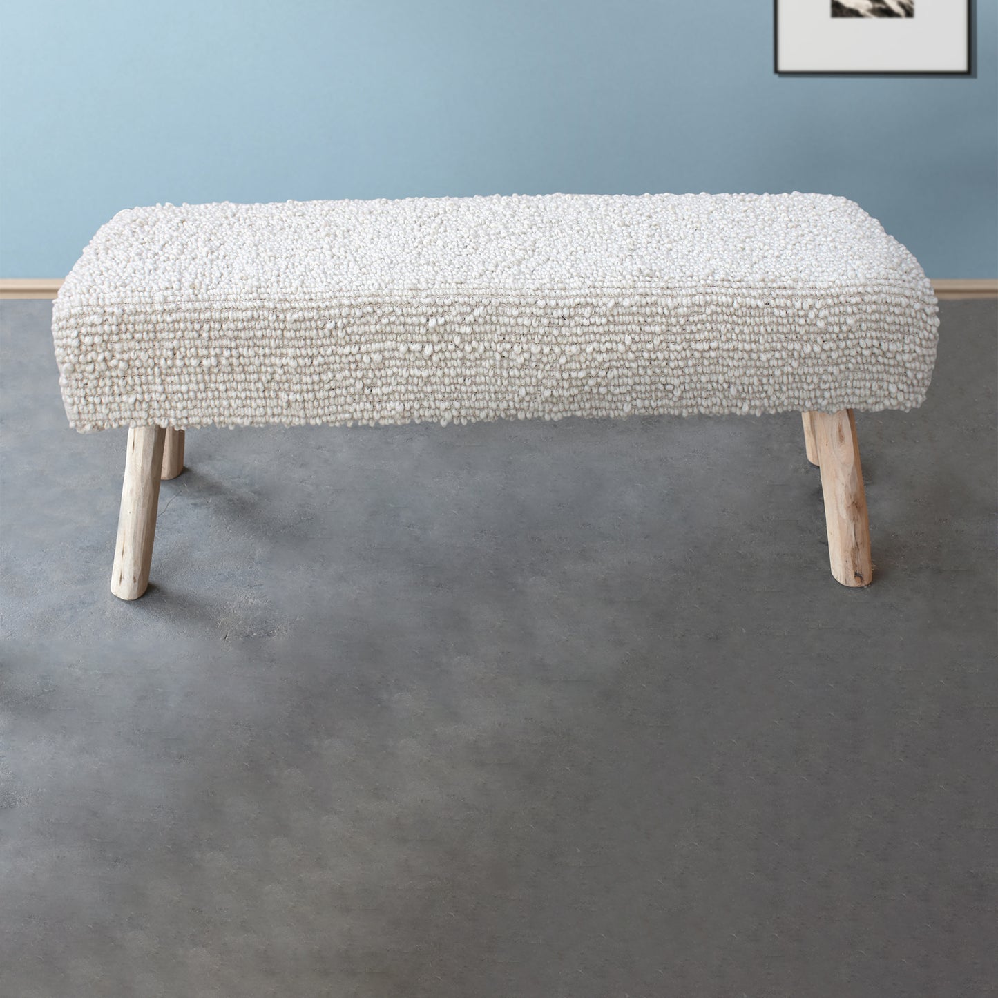 Vayots Bench, Wool, Polyester, Natural White, Hand woven, All Loop