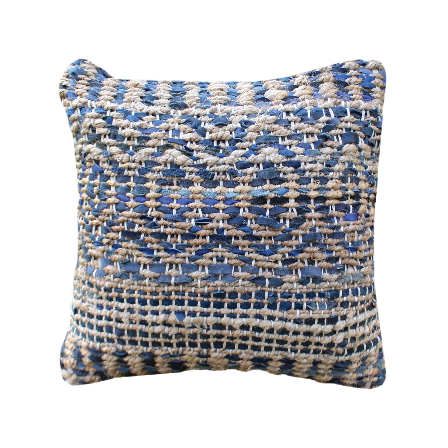 Veblen Pillow, Hemp, Leather, Natural, Blue, Pitloom, Flat Weave