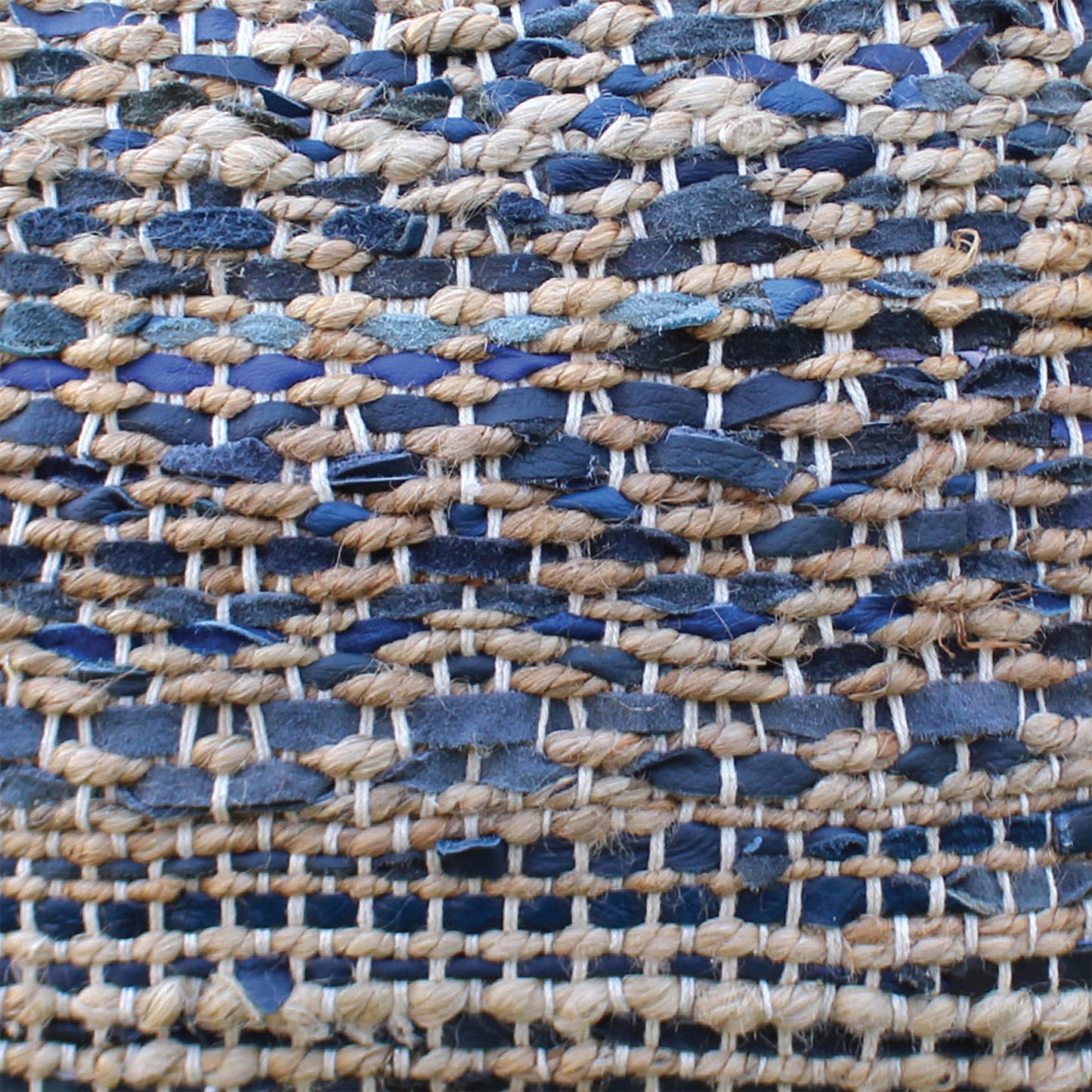 Veblen Pillow, Hemp, Leather, Natural, Blue, Pitloom, Flat Weave