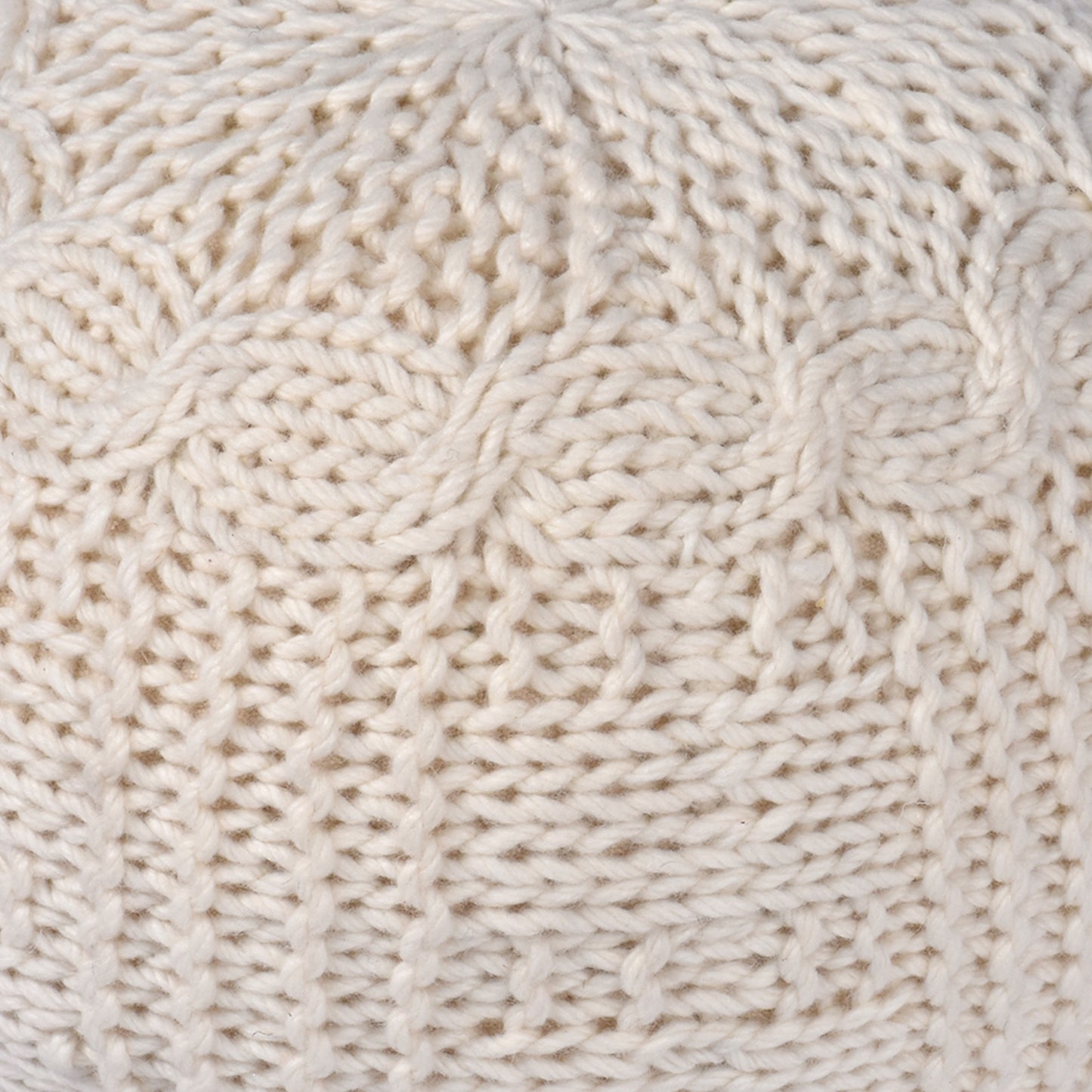 Viso Pouf, Nz Wool, Natural White, Hm Knitted, Flat Weave