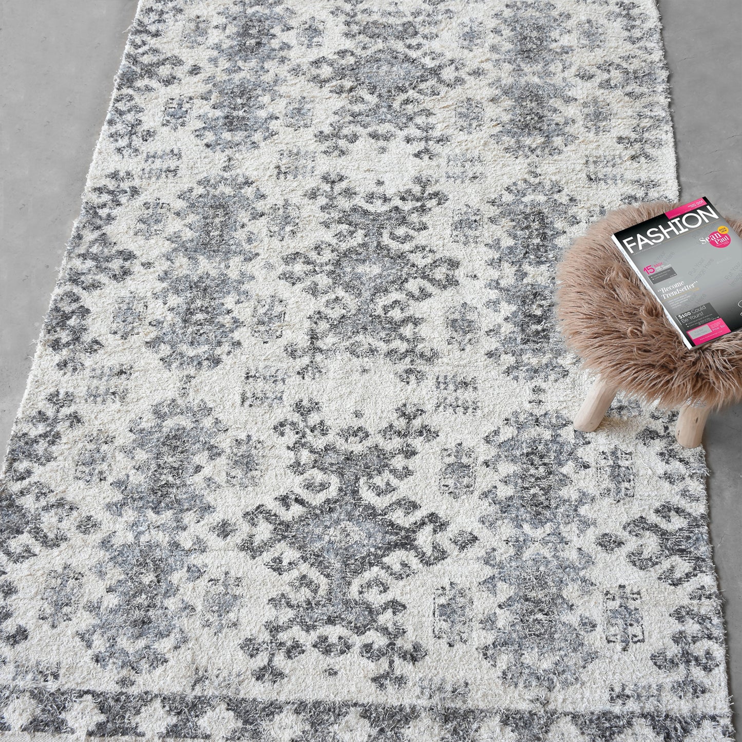 Area Rug, Bedroom Rug, Living Room Rug, Living Area Rug, Indian Rug, Office Carpet, Office Rug, Shop Rug Online, Recycled Cotton, Printed, Natural White, Grey, Hand knotted, All Cut, Printed