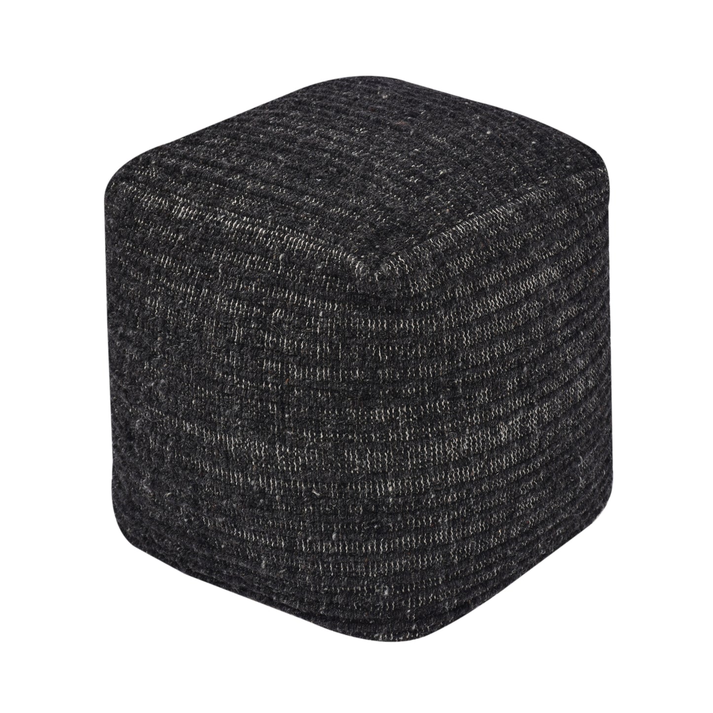 Wilcox-II Pouf, Wool, Charcoal, Hand woven, Flat Weave