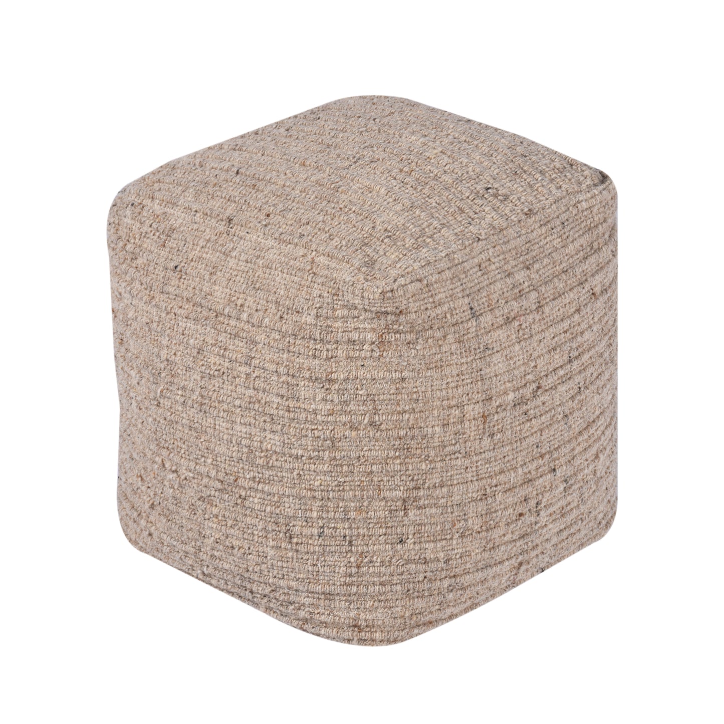 Wilcox-II Pouf, Wool, Beige, Hand woven, Flat Weave