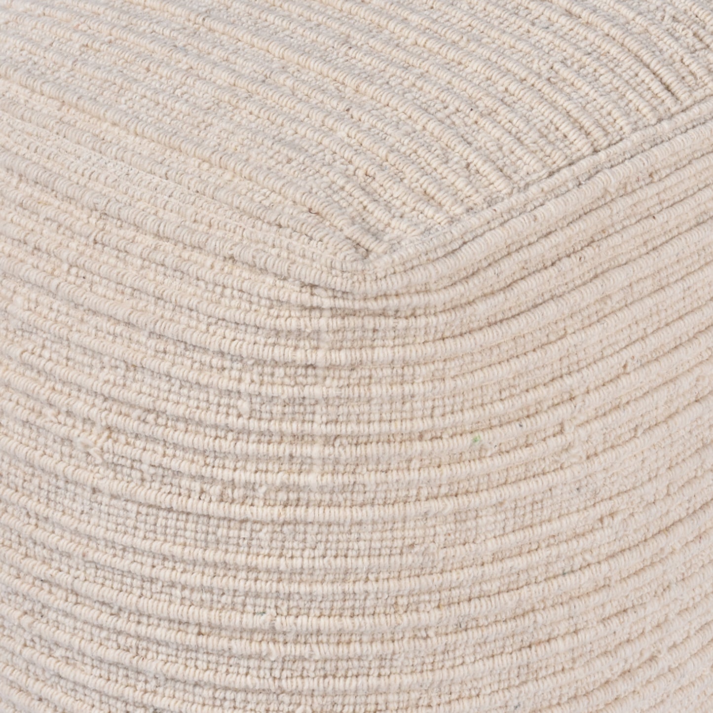 Wilcox-II Pouf, Wool, Natural White, Hand woven, Flat Weave