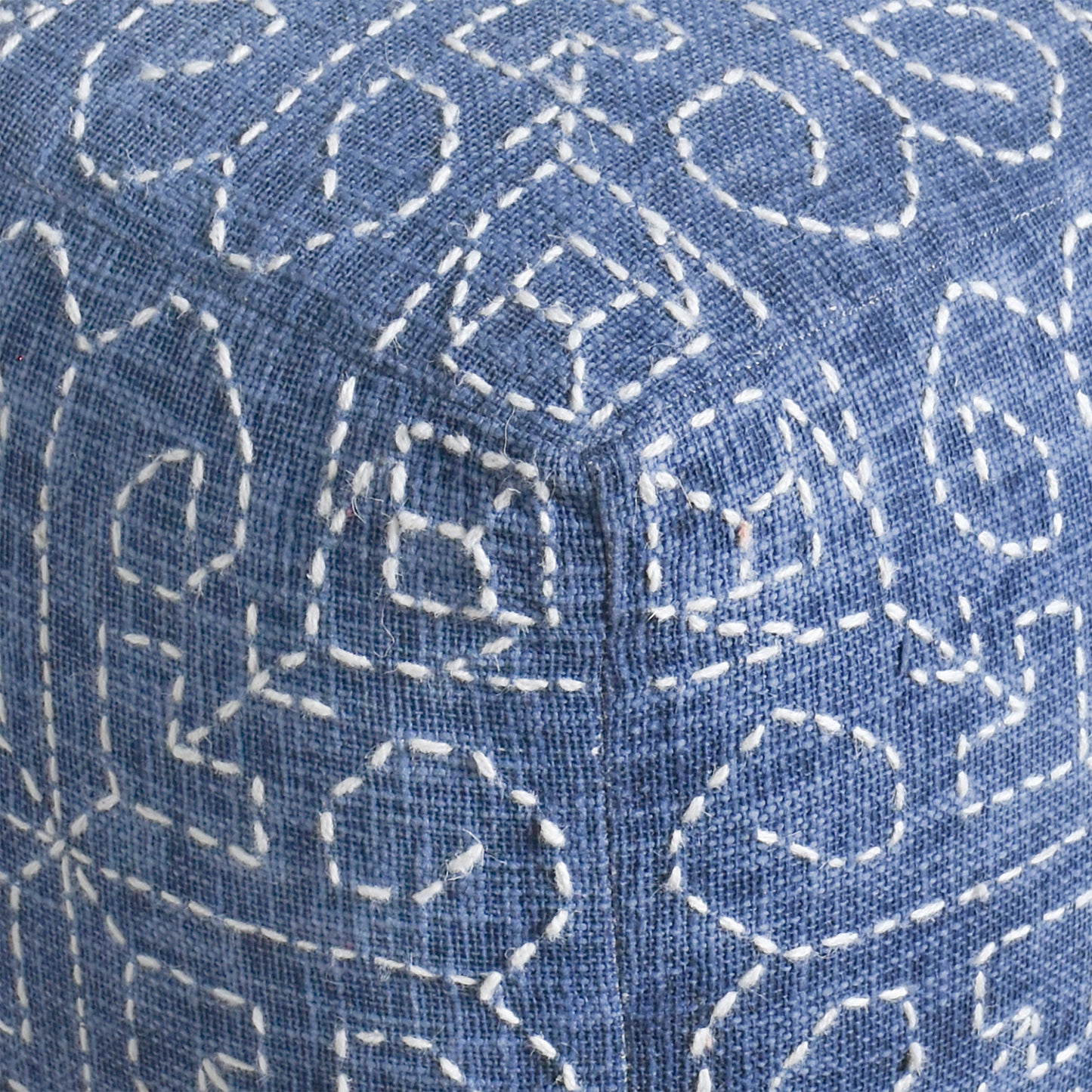 Wotton Pouf, Cotton/ Wool, Natural White/Blue