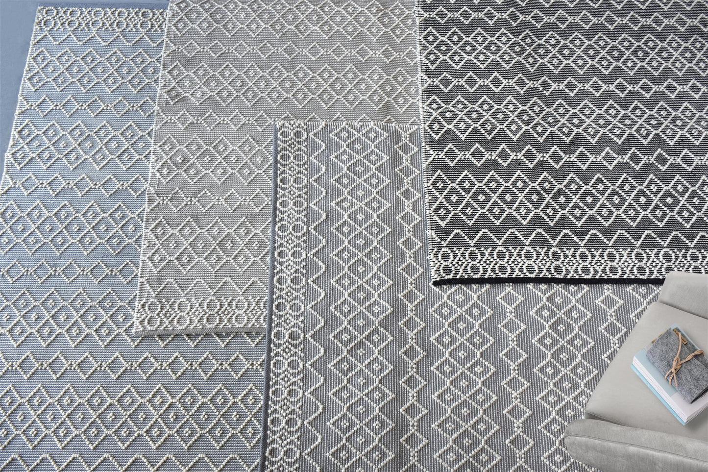 Area Rug, Bedroom Rug, Living Room Rug, Living Area Rug, Indian Rug, Office Carpet, Office Rug, Shop Rug Online, Wool, Blue, Natural White, Pitloom, All Loop, Geometrical