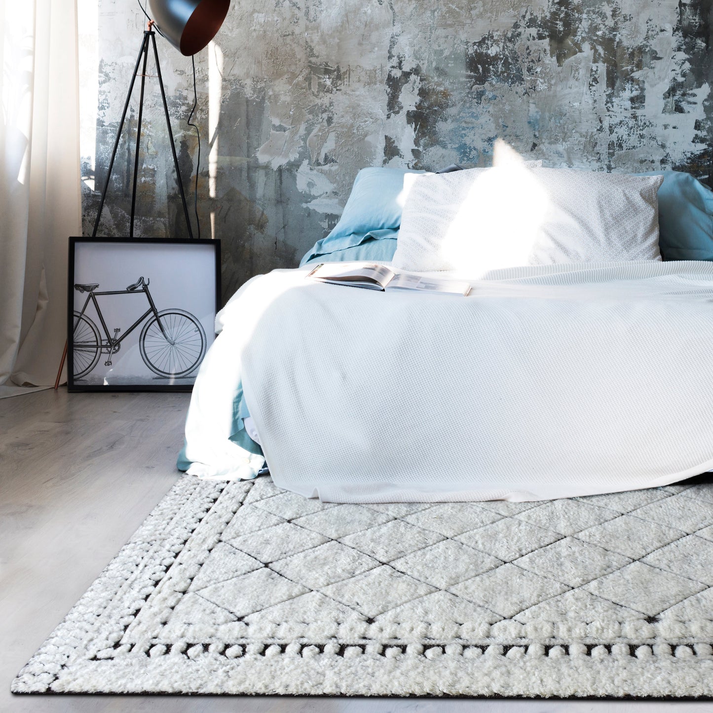 Area Rug, Bedroom Rug, Living Room Rug, Living Area Rug, Indian Rug, Office Carpet, Office Rug, Shop Rug Online, Nz Wool, Viscose, Natural White, Hand knotted, All Cut, Geometrical