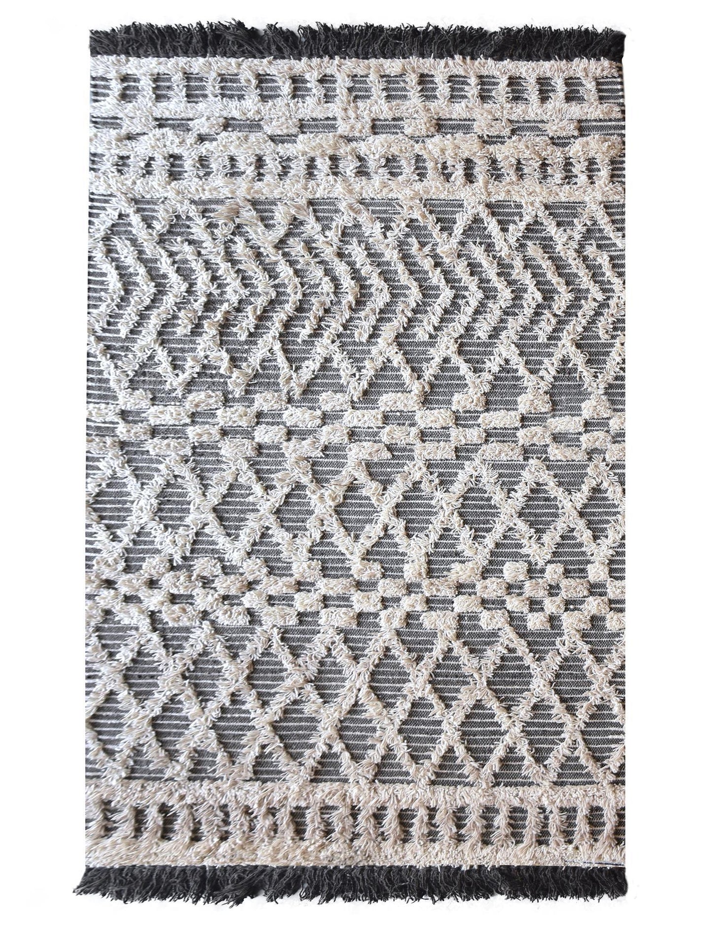 Area Rug, Bedroom Rug, Living Room Rug, Living Area Rug, Indian Rug, Office Carpet, Office Rug, Shop Rug Online, Wool, Charcoal, Natural White, Pitloom, All Cut , Geometrical